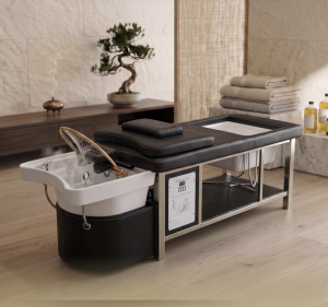 Black - Japanese Head Spa Full Bed with Foot Spa - Plumbed - inc. Steamer, Steamer Hood and Shipping