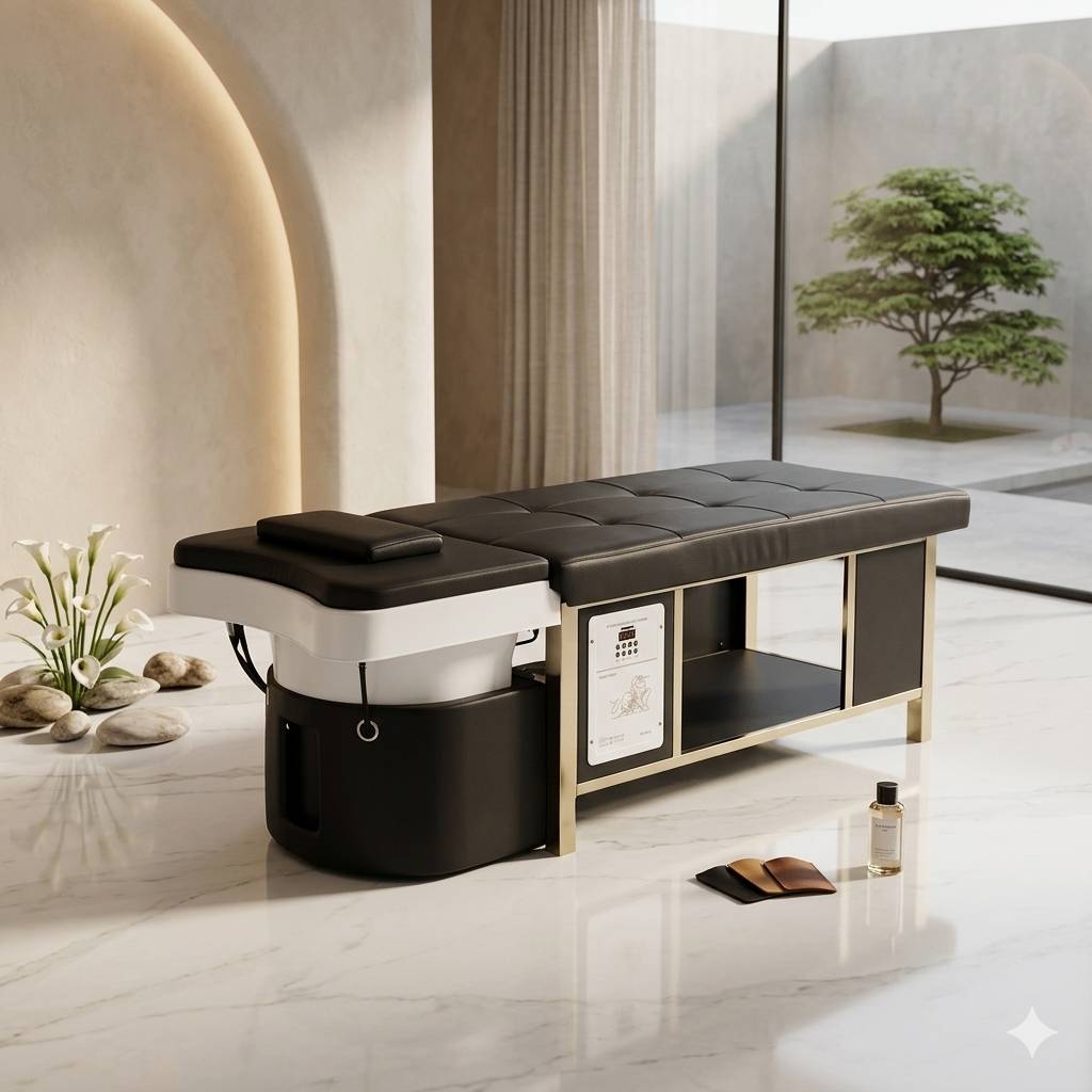 BLACK - Japanese Head Spa Full Bed - Plumbed (inc. Steamer, Steamer Hood & Water Heater)