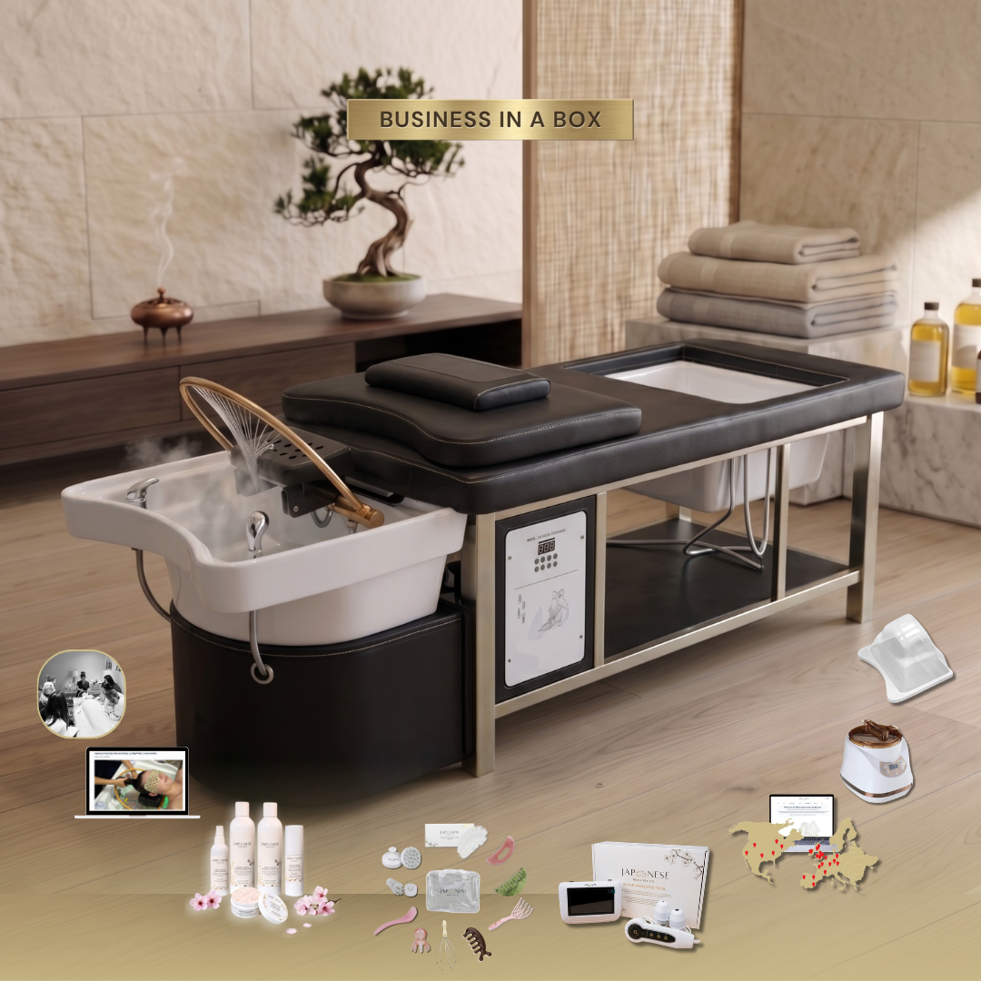 15 (2) BUSINESS IN A BOX: Black Plumbed Japanese Head Spa Full Bed Unit with Foot Spa Package