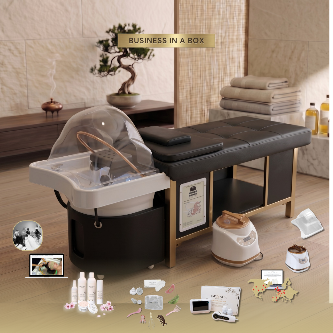 BUSINESS IN A BOX: Black Plumbed Japanese Head Spa Full Bed Unit Package