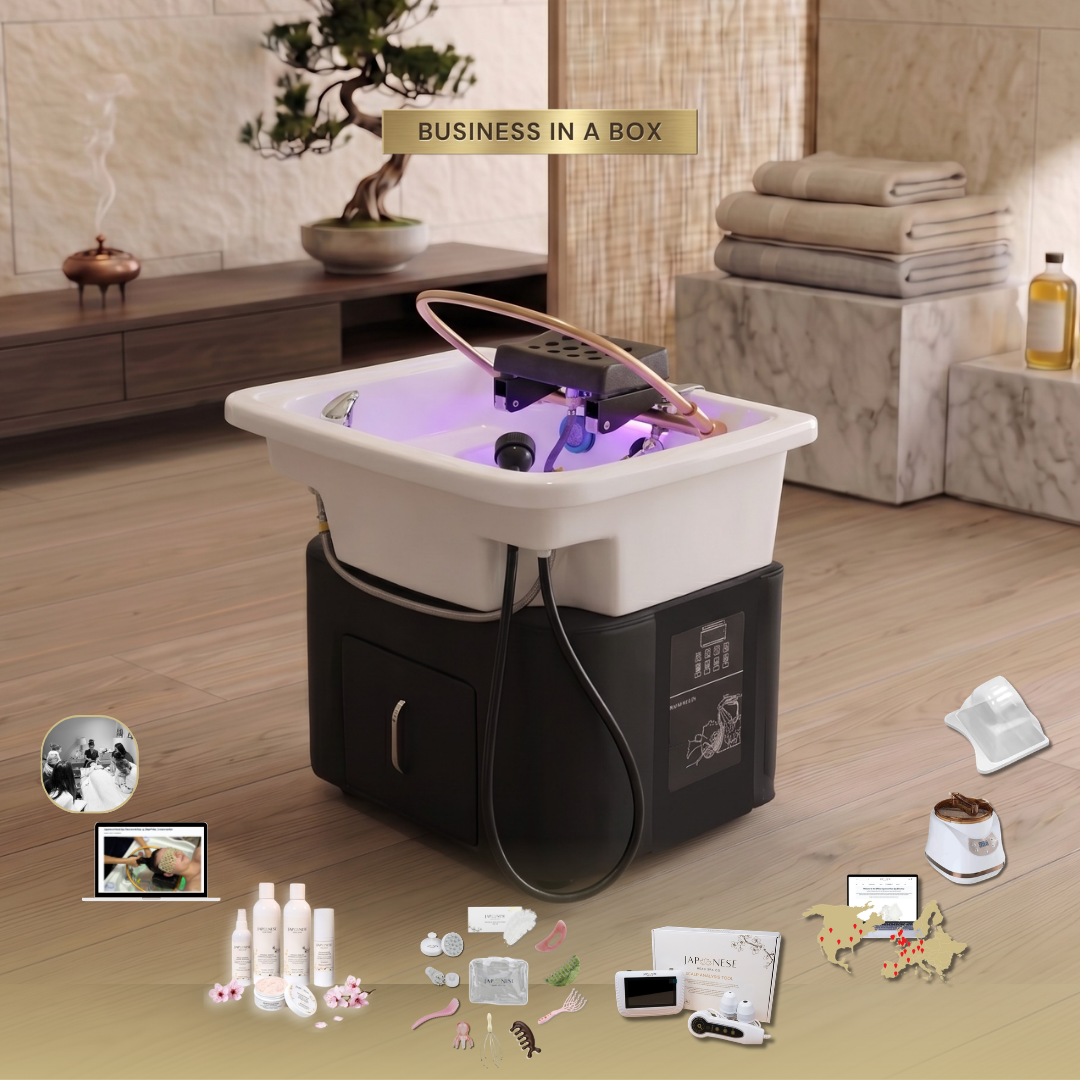 BUSINESS IN A BOX: Black Plumbed Japanese Head Spa Unit Package