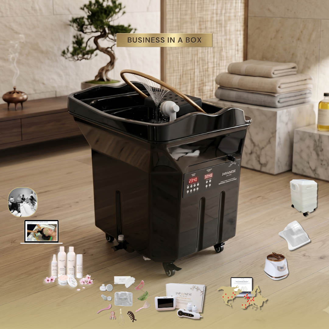 BUSINESS IN A BOX: Black Non-Plumbed Japanese Head Spa Unit Package