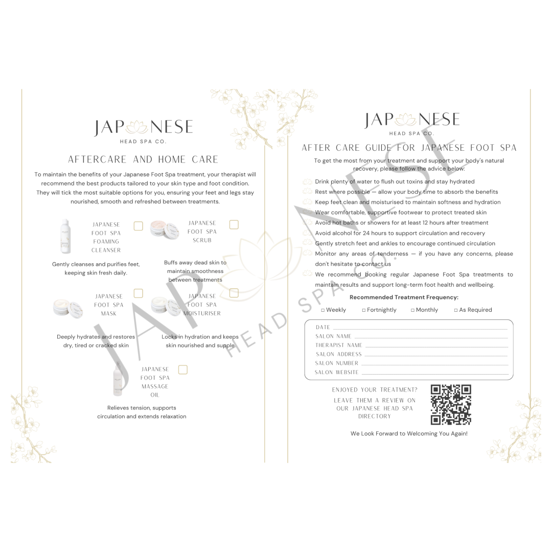 Japanese Foot Spa Aftercare Leaflet