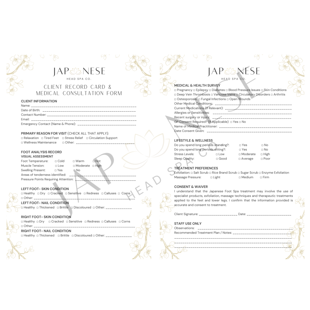 Japanese Foot Spa Client Consultation Form
