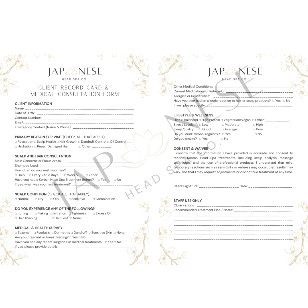 Korean Head Spa Client Consultation Form Korean Head Spa Client Consultation Form