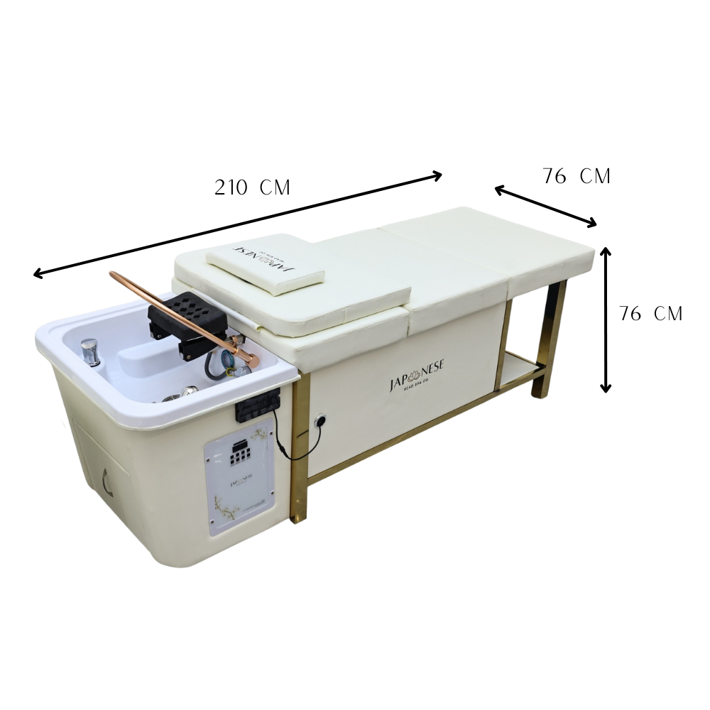 Cream-Non-Plumbed-Full-Bed-Unit-Measurement.png Japanese Head Spa Cream Full Bed Unit with Gold Frame- Non-Plumbed