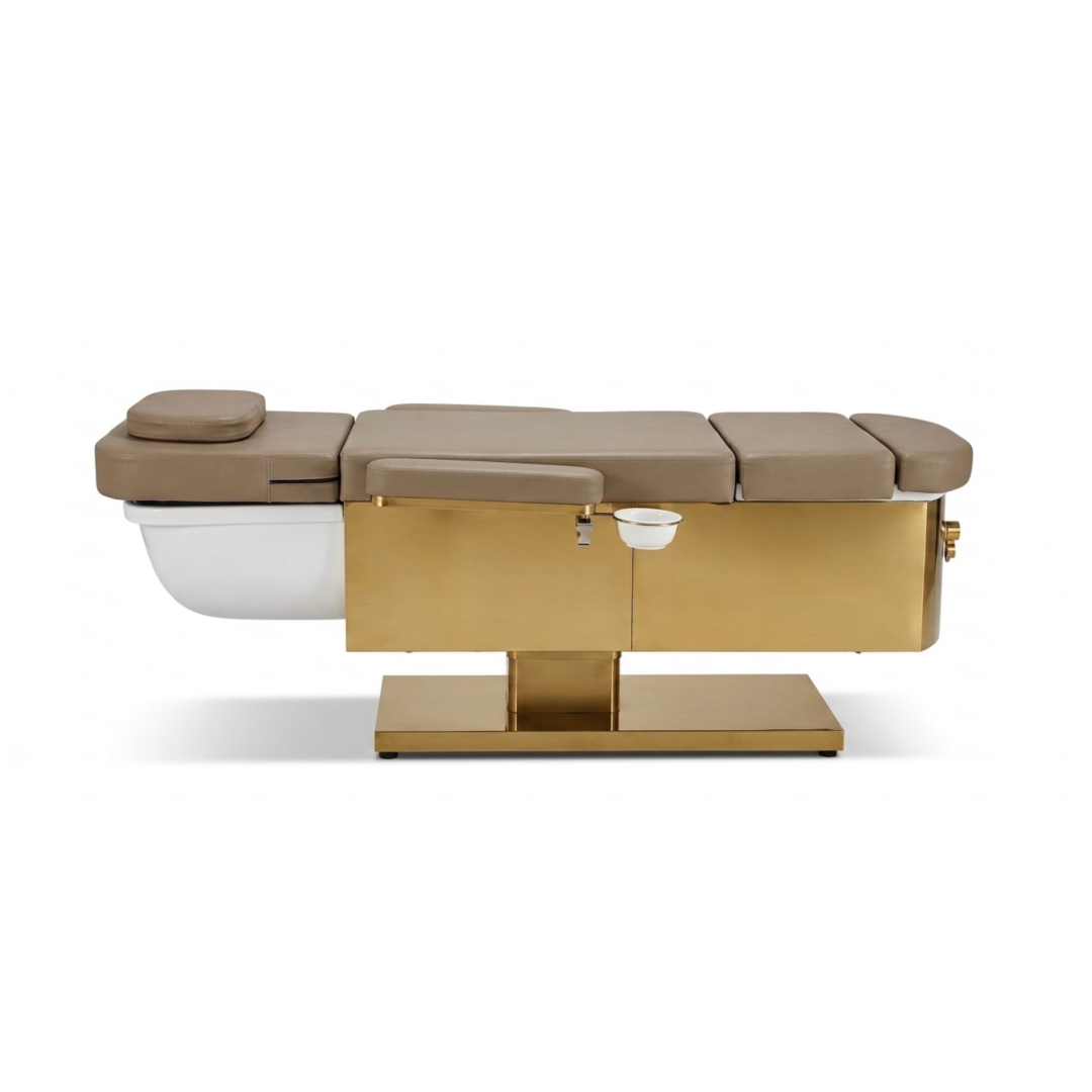 Img-1.png INTRODUCTORY OFFER - Japanese Head Spa Fawn Full Bed with Foot Spa - **HEIGHT ADJUSTABLE** with Electric Back & Foot Rest (Plumbed) (inc. Steamer, Steamer Hood & 2 x Water Heater)