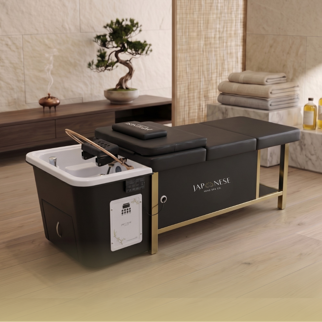 18.png Japanese Head Spa Black Full Bed Unit with Gold Frame- Non-Plumbed
