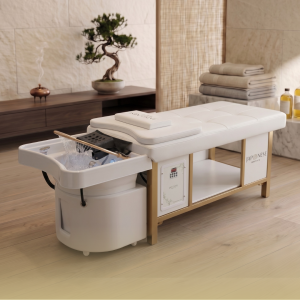 Japanese Head Spa White Full Bed Hybrid Unit with Gold Frame- PLUMBED (inc. Steamer, Steamer Hood & Water Heater)