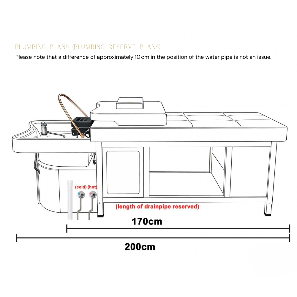303.png Japanese Head Spa White Full Bed Hybrid Unit with Gold Frame- PLUMBED (inc. Steamer, Steamer Hood & Water Heater)