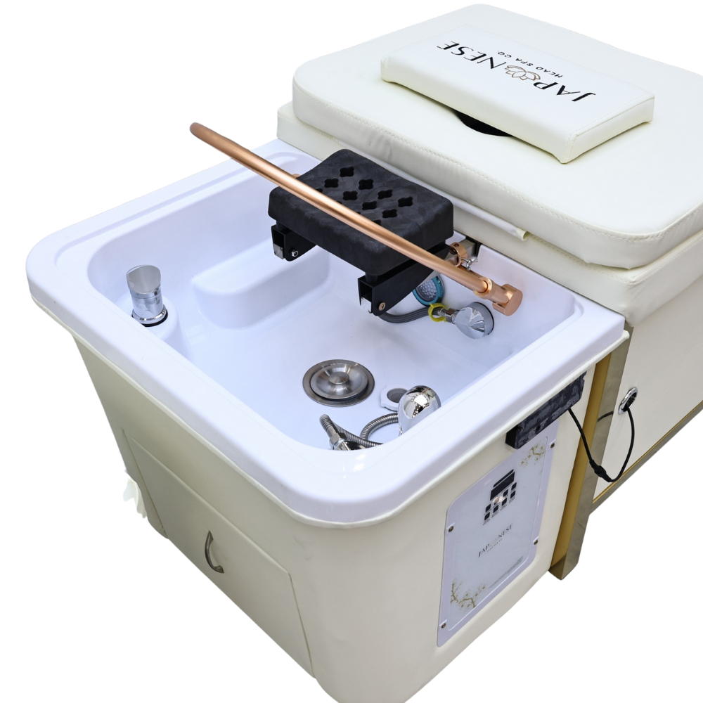 381.png Japanese Head Spa Cream Full Bed Unit with Gold Frame- Non-Plumbed