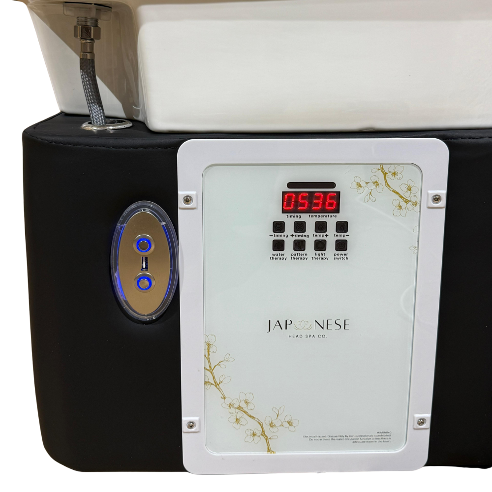 419.png Japanese Head Spa Black Full Bed with Foot Spa Plumbed - with Electric Back Rest (inc. Steamer, Steamer Hood & 2 x Water Heater)