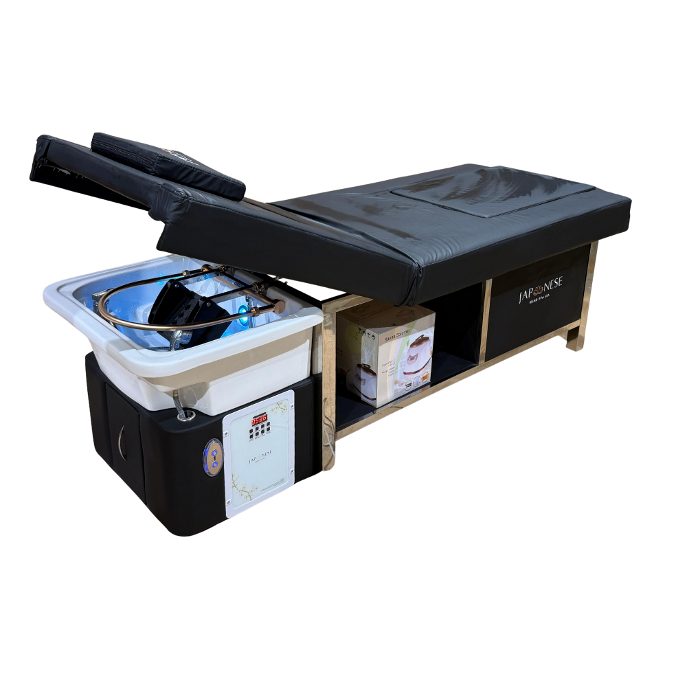 422.png Japanese Head Spa Black Full Bed with Foot Spa Plumbed - with Electric Back Rest (inc. Steamer, Steamer Hood & 2 x Water Heater)