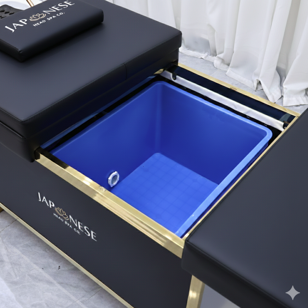 437.png Japanese Head Spa Black Full Bed Unit with Gold Frame- Non-Plumbed