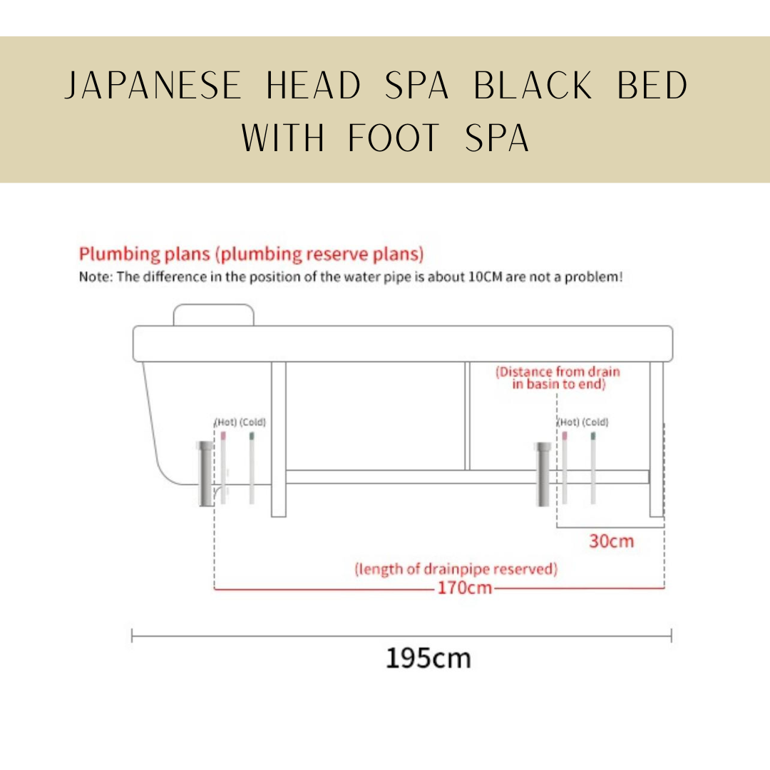 Black-bed-foot-spa-spc.png Japanese Head Spa Black Full Bed with Foot Spa Plumbed - with Electric Back Rest (inc. Steamer, Steamer Hood & 2 x Water Heater)