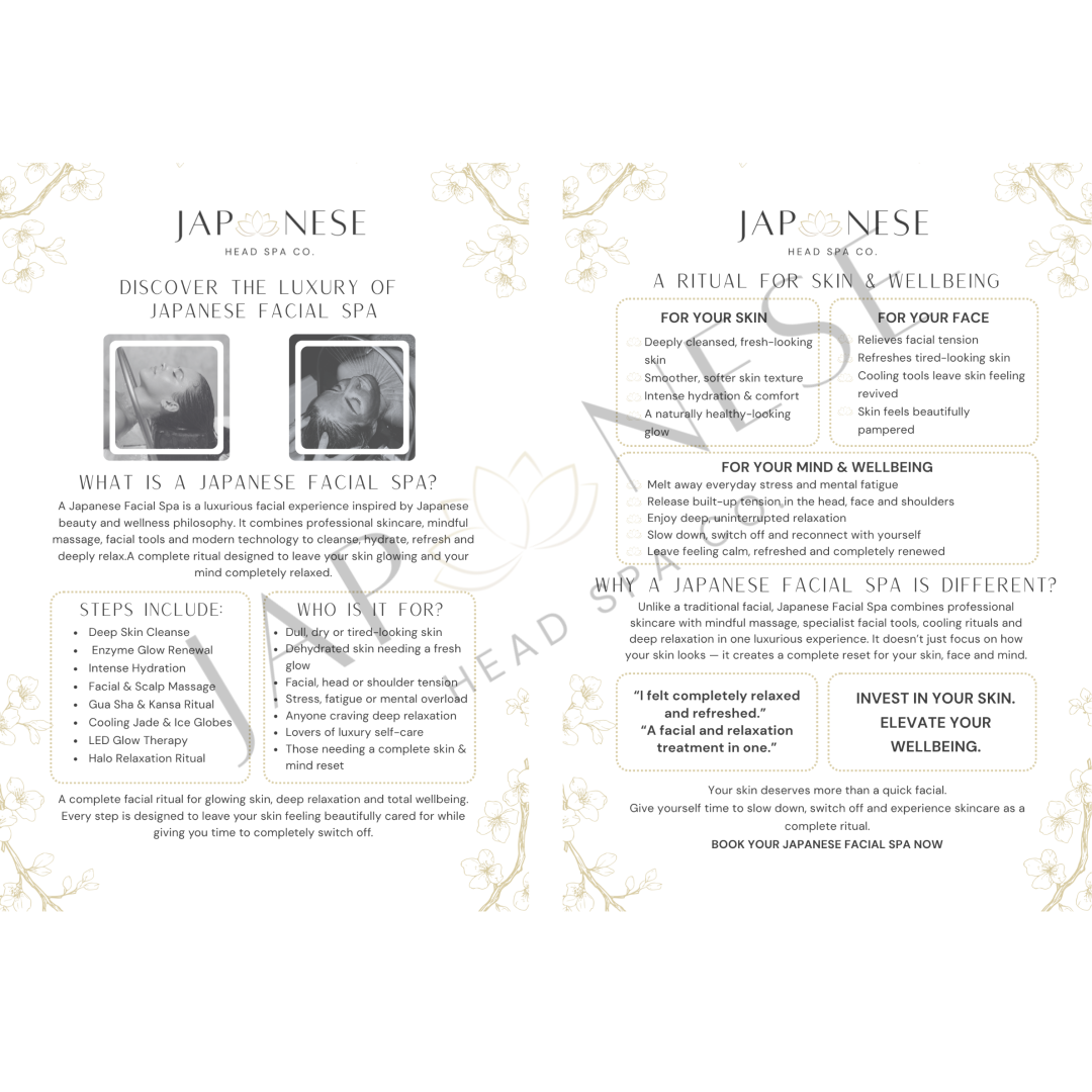 japanese facial spa information leaflet