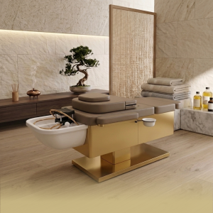 INTRODUCTORY OFFER - Japanese Head Spa Fawn Full Bed with Foot Spa - **HEIGHT ADJUSTABLE** with Electric Back & Foot Rest (Plumbed) (inc. Steamer, Steamer Hood & 2 x Water Heater)
